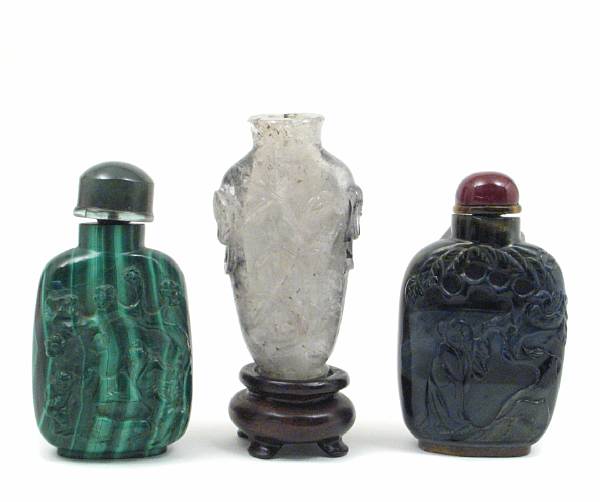 Appraisal: A group of three hardstone bottles including tiger's eye malachite