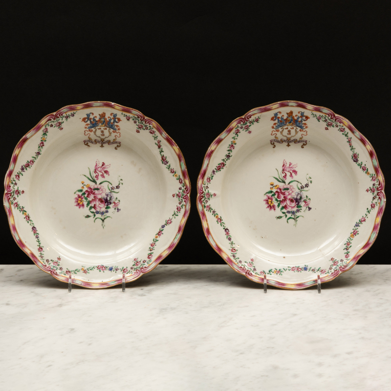 Appraisal: Pair of Chinese Export Famille Rose Porcelain Soup Plates with