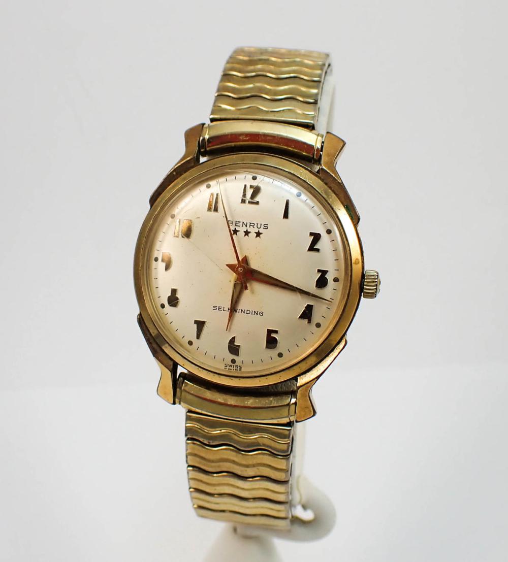 Appraisal: VINTAGE MEN'S BENRUS THREE STAR WRISTWATCH micron gold electroplated case