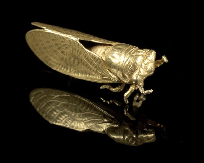 Appraisal: Rare French Victorian-Era Eighteen-Karat Yellow Gold Cicada Brooch ca cast