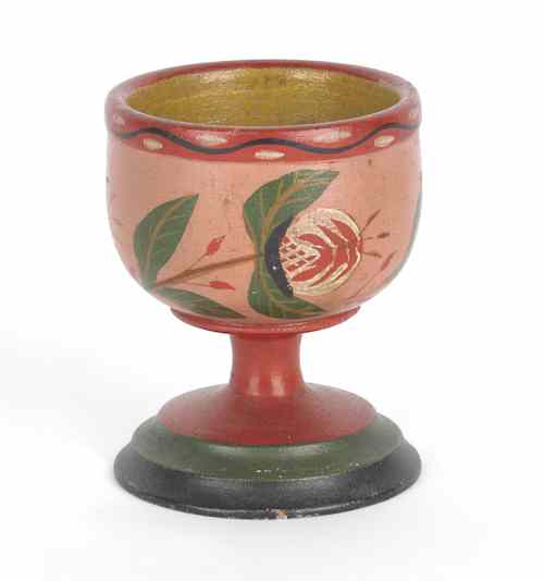 Appraisal: Joseph Lehn Pennsylvania - painted turned wooden cup with pomegranate