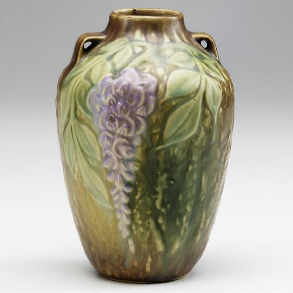 Appraisal: ROSEVILLE Brown Wisteria vase kiln kiss Unmarked