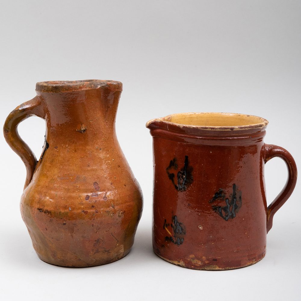 Appraisal: Two American Pottery Jugs Unmarked The larger in high in