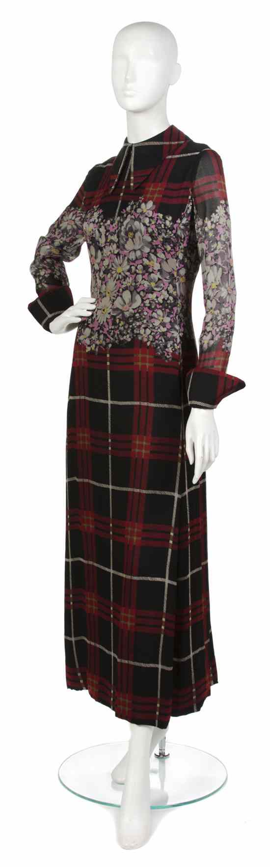 Appraisal: A Galanos Multicolor Plaid and Floral Chiffon Dress Ensemble with