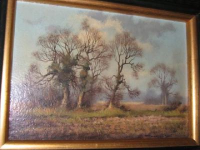 Appraisal: JAMES WRIGHT Landscape with Trees signed on board x ebonised