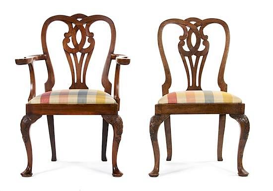 Appraisal: A Set of Eight George II Style Mahogany Dining Chairs