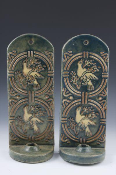 Appraisal: Pair of Mercer Art Pottery Tile Candle Sconces from the