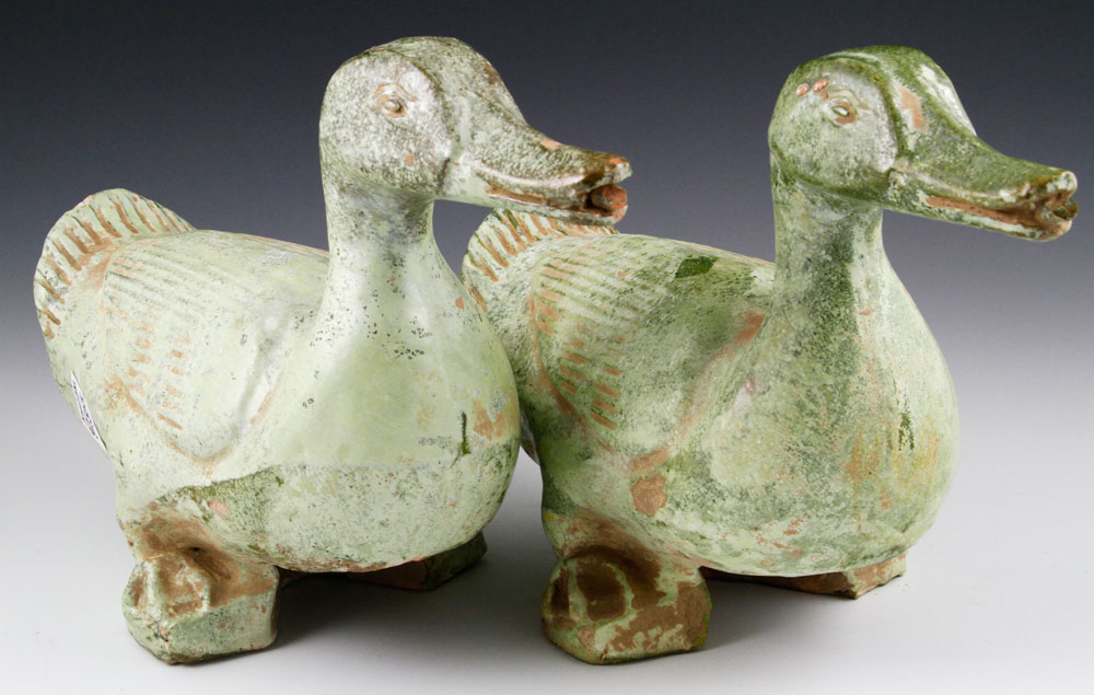 Appraisal: - Antique Pair of Chinese Pottery Ducks Antique pair of