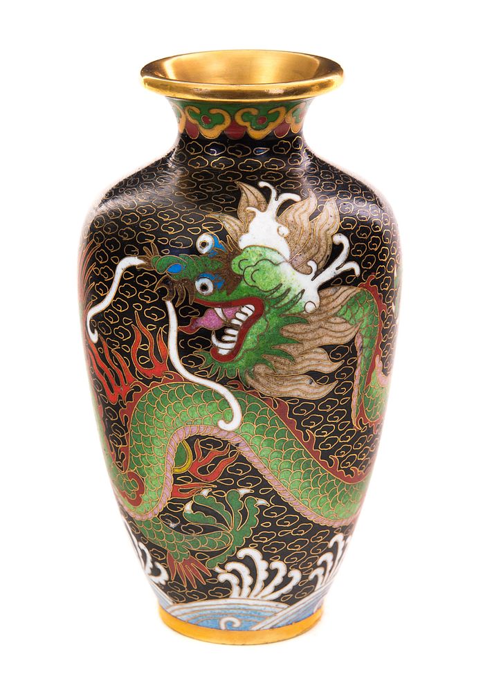 Appraisal: Chinese Cloisonn Dragon Vase Chinese cloisonn vase w gold top