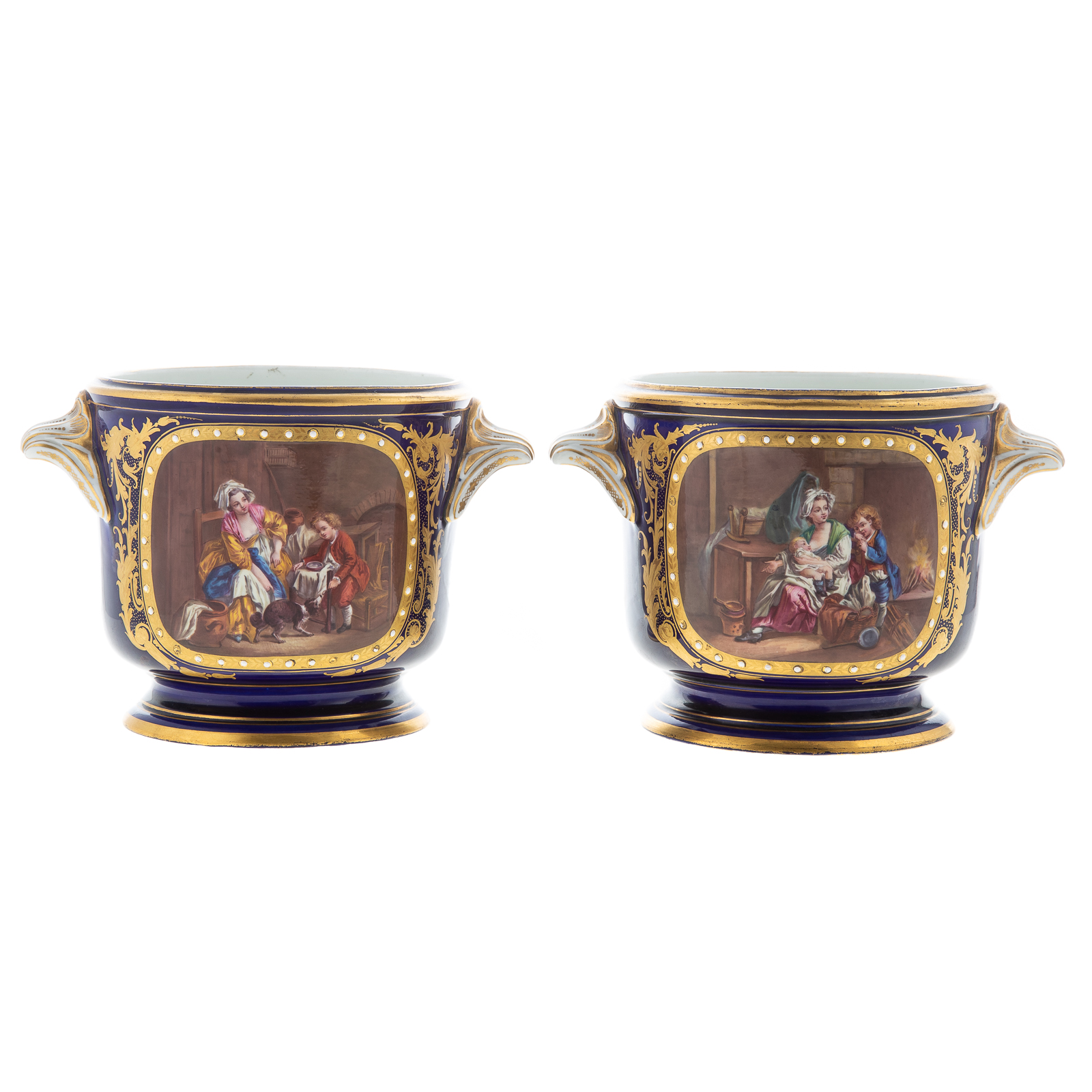 Appraisal: A PAIR OF FRENCH BLEU DE ROI PORCELAIN CACHE POTS