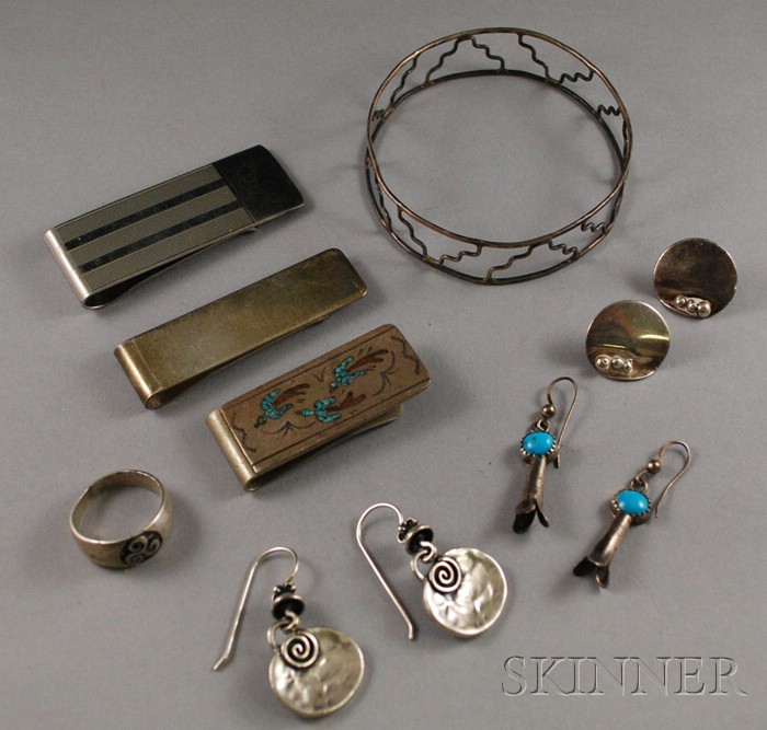 Appraisal: Small Group of Sterling Silver Jewelry Items including three money