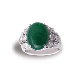 Appraisal: FINE JADE AND DIAMOND RING K white gold ring set