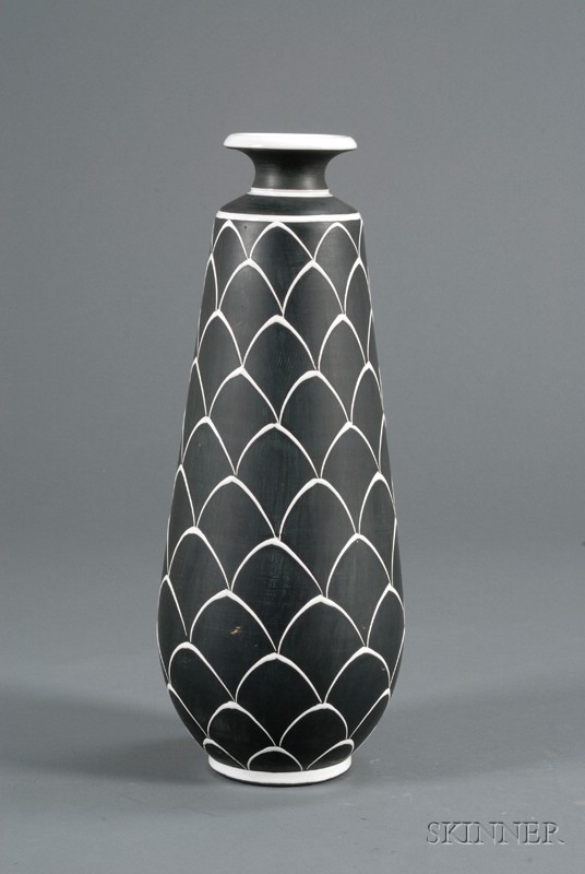 Appraisal: Larholm Pottery Vase Pottery Norway mid- th century Elongated tapering