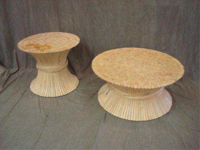 Appraisal: Midcentury Bamboo Coffee and End Tables Wheat sheaf form From