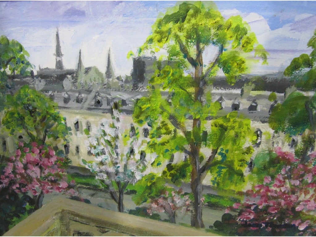 Appraisal: JEAN THOMSON Acrylic 'Blossom over Great Western Road' labelled verso