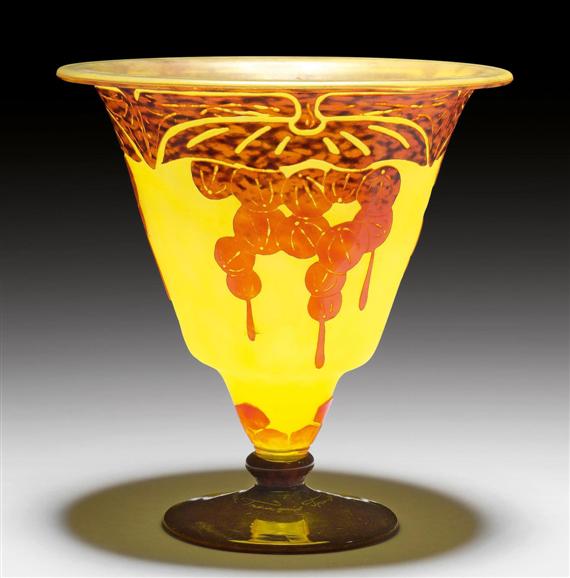 Appraisal: SCHNEIDER GROSEILLES VASE circa Acid-etched yellow glass with red and