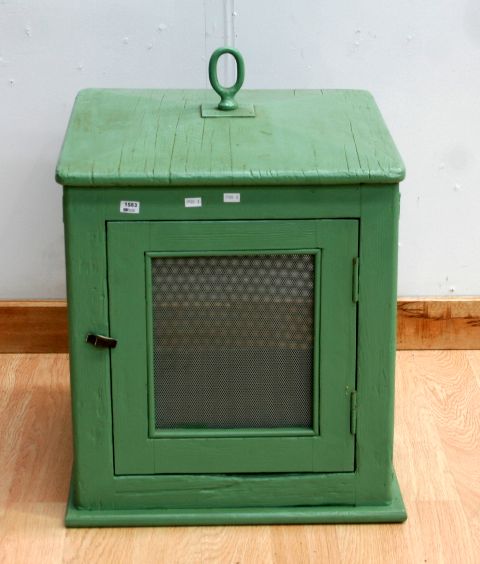 Appraisal: An antique green painted hanging meatsafe