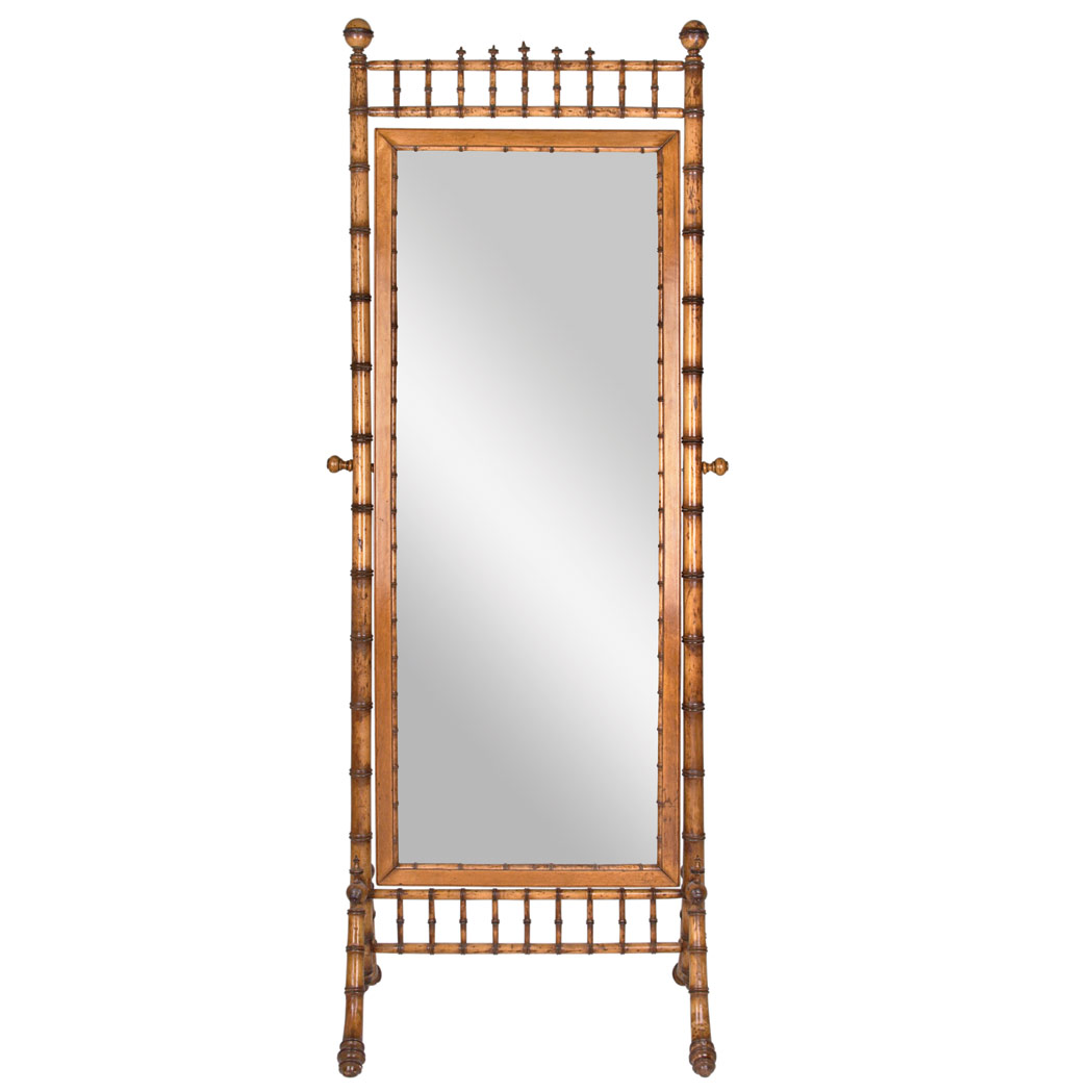 Appraisal: American Aesthetic Movement Faux Bamboo Maple Cheval Mirror Attributed to