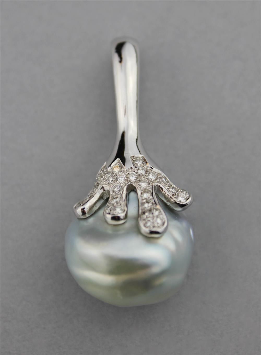 Appraisal: K WHITE GOLD AUSTRALIAN SOUTH SEA BAROQUE PEARL AND DIAMOND