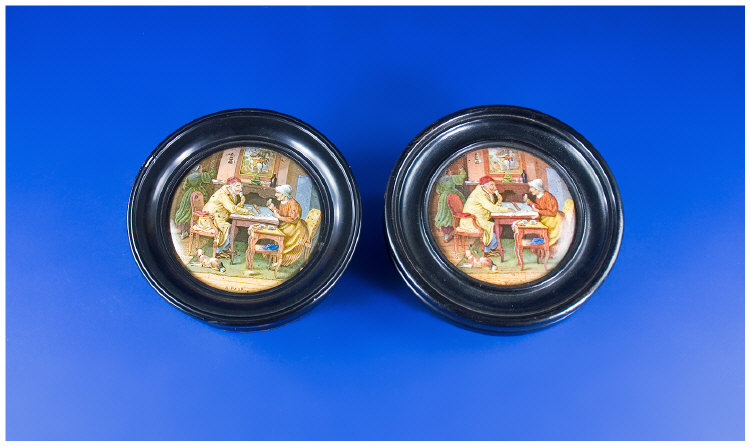 Appraisal: Two Prattware Style Pot Lids Showing A Pair