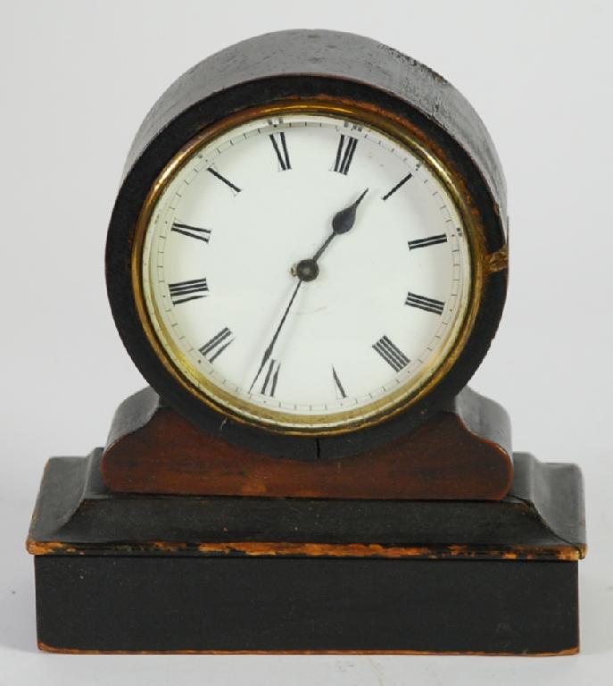 Appraisal: VICTORIAN MANTEL CLOCK with ebonised drum case days movement circular