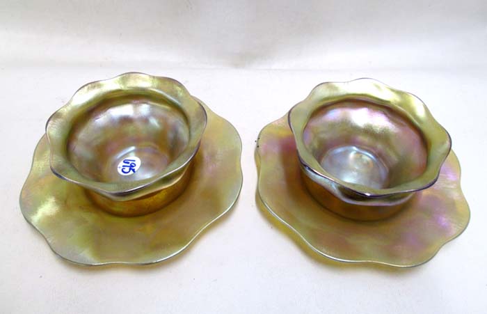 Appraisal: TWO L C TIFFANY ART GLASS FINGER BOWLS UNDERPLATES pieces