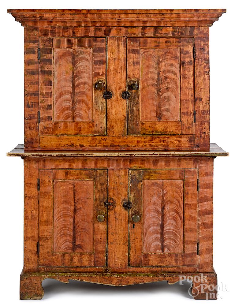 Appraisal: Canadian painted pine step back cupboard th c Canadian painted