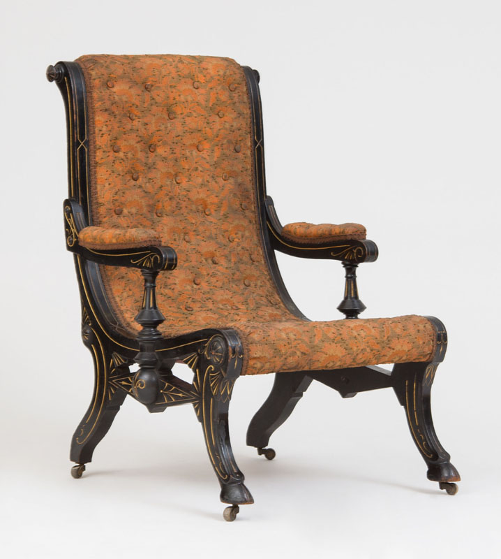 Appraisal: RENAISSANCE REVIVAL ARMCHAIR Ebonized finish gilt-incised decoration x x in