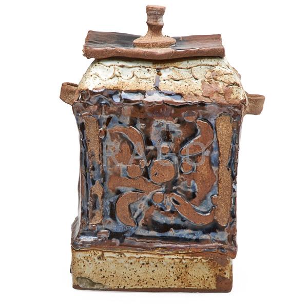 Appraisal: RUDY AUTIO Large lidded vessel Condition Report A few firing