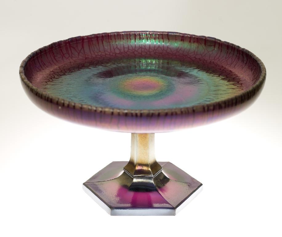 Appraisal: EARLY th CENTURY IRIDESCENT GLASS COMPORT the circular dish top