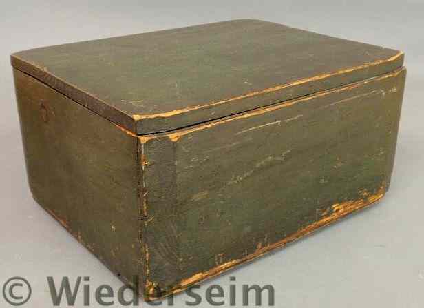 Appraisal: Green painted storage box with news papered interior Schuylkill Journal