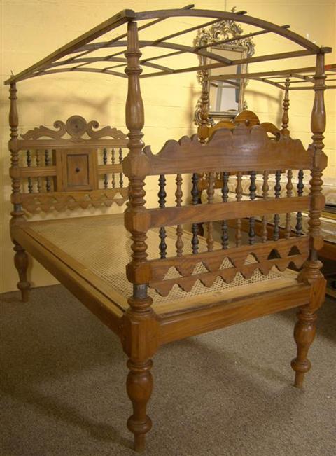 Appraisal: SRI LANKAN COLONIAL HARDWOOD AND EBONY TWIN CANOPY BED Late