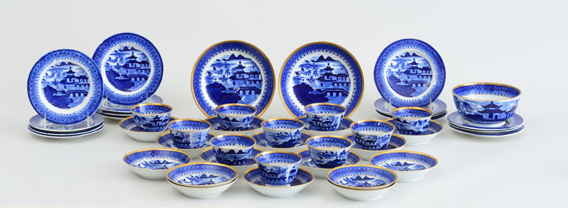 Appraisal: ASSEMBLED SET OF STAFFORDSHIRE BLUE TRANSFER-PRINTED POTTERY TEA ARTICLES IN