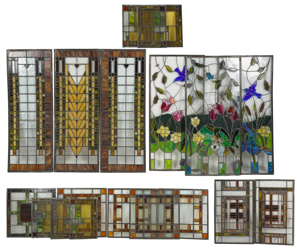 Appraisal: STAINED GLASS WINDOW PANELScomprising three x inches three x inches