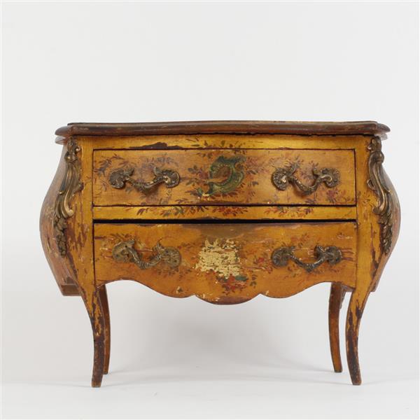 Appraisal: French Louis XV style salesman sample two-drawer bombe commode with