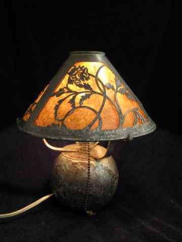 Appraisal: Heintz or Silvercrest Silvered Bronze Lamp with matching mica lined