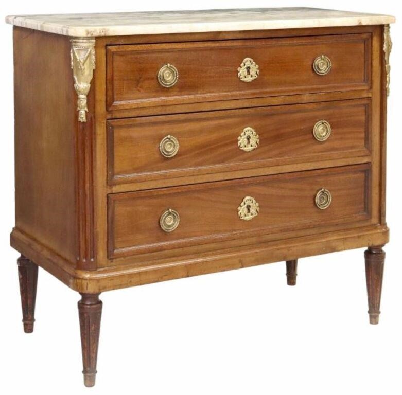 Appraisal: French Louis XVI style marble-top mahogany commode early th c