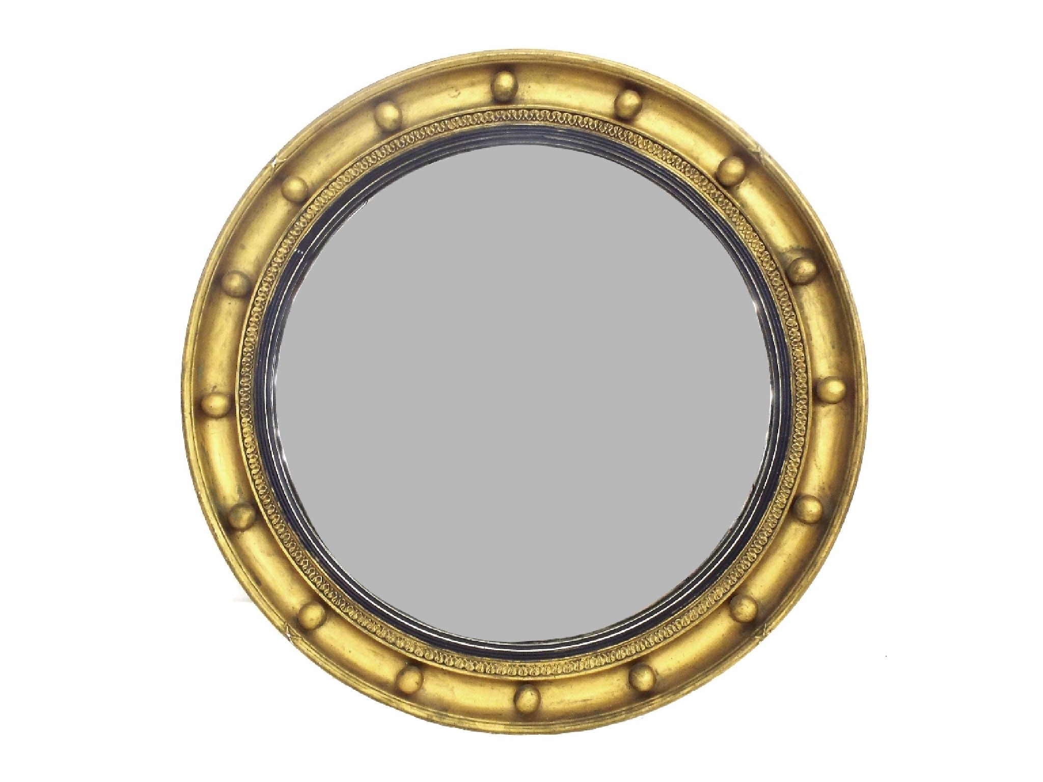 Appraisal: th century circular convex wall mirror with flat bevelled glass