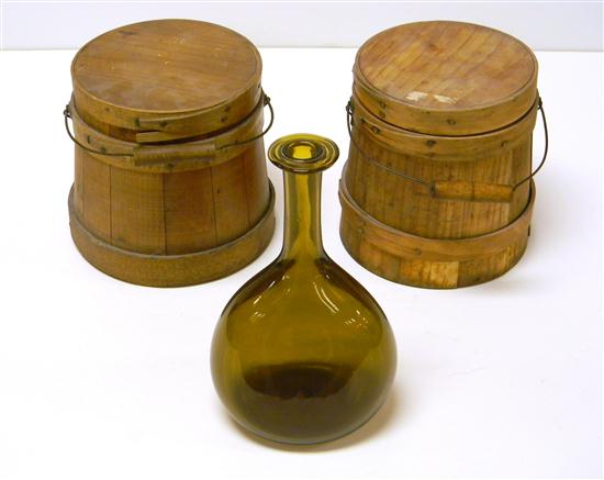 Appraisal: Decorative Art assortment three pieces pair of small wooden firkins