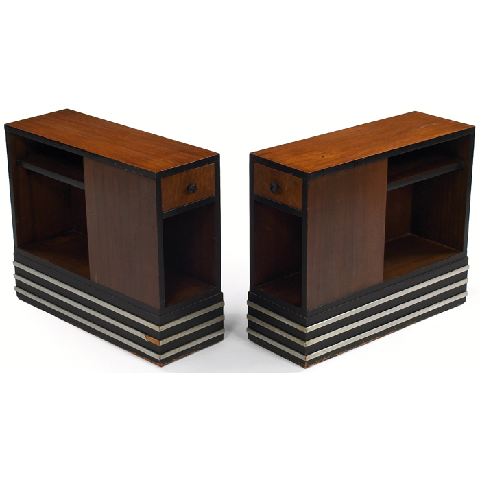 Appraisal: Art Deco end tables pair banded aluminum trim