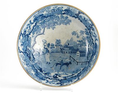 Appraisal: An English pearlware bowl the interior printed in blue with