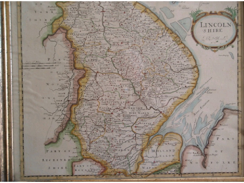 Appraisal: After Robert Morden A hand coloured map of Lincolnshire cm