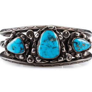 Appraisal: Navajo Silver and Turquoise Cuff Bracelet mid- th century not