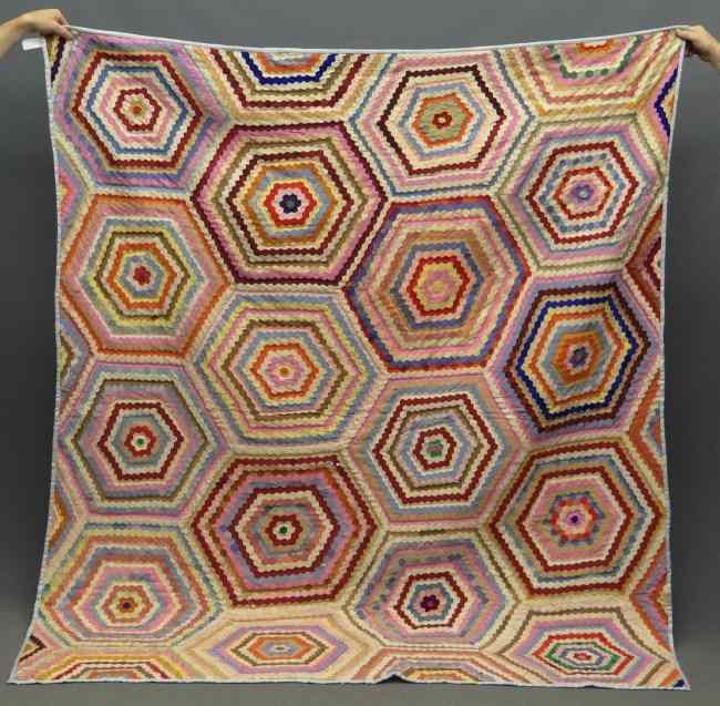 Appraisal: Vintage hexagons quilt As found '' x ''