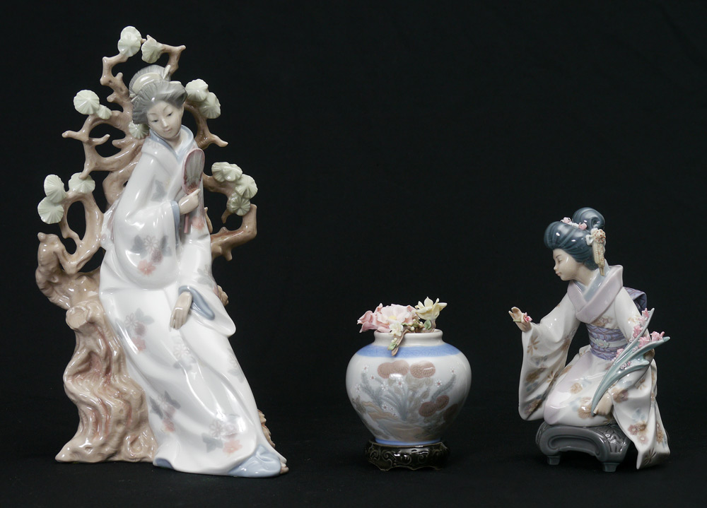 Appraisal: LLADRO PORCELAIN FIGURINES GEISHA Vincente Martinez sculptor issued retired ''h