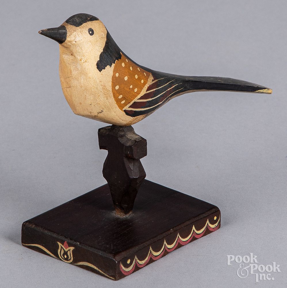 Appraisal: Carved and painted folk art bird th c Carved and