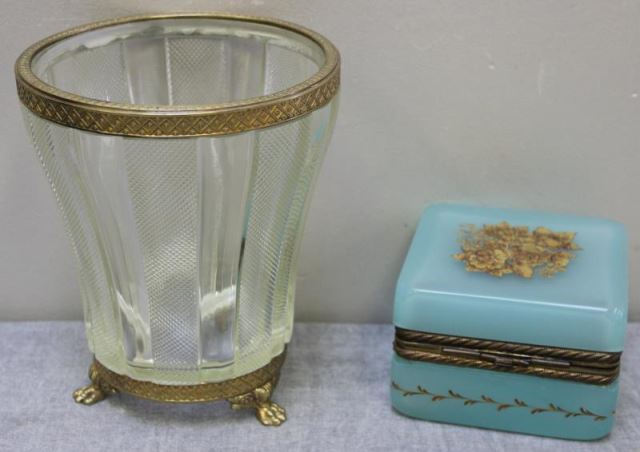 Appraisal: Vintage Glass Lot Incl an Opaline Vanity Box a Fine