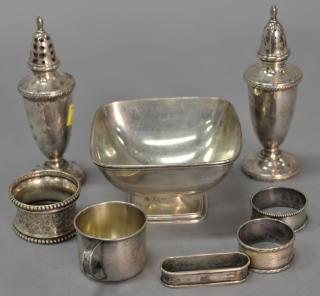 Appraisal: Sterling silver group to include five napkin rings two shakers