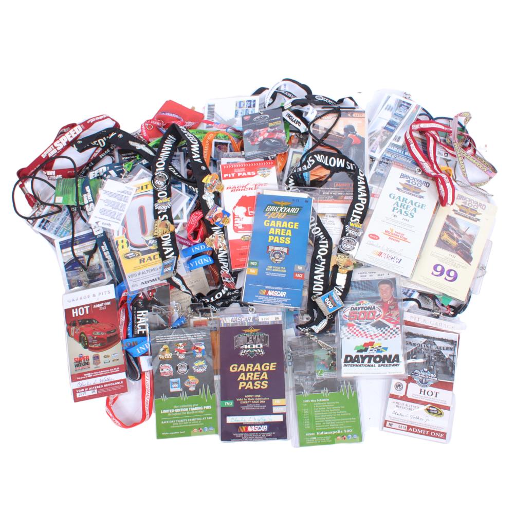 Appraisal: LOT OF LANYARDS WITH RACE CREDENTIALS PINS H X W