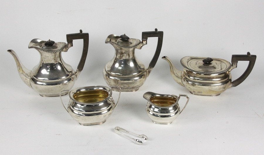 Appraisal: A five-piece silver tea and coffee service Sheffield comprising sugar